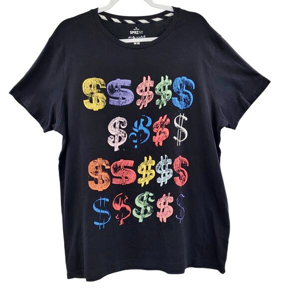 SPRZ NY x Andy Warhol Black Crewneck Dollar Sign Graphic T-Shirt Men's Size XL - Picture 1 of 6